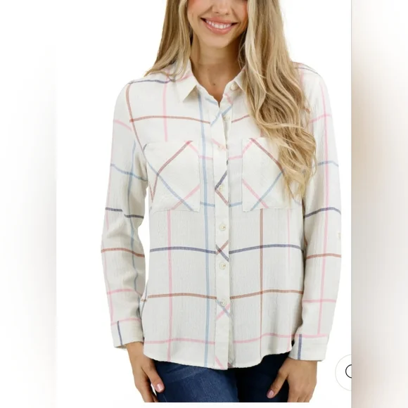 Grace and Lace - Favorite Button Up Top - Multi Windowpane - Picture 1 of 7